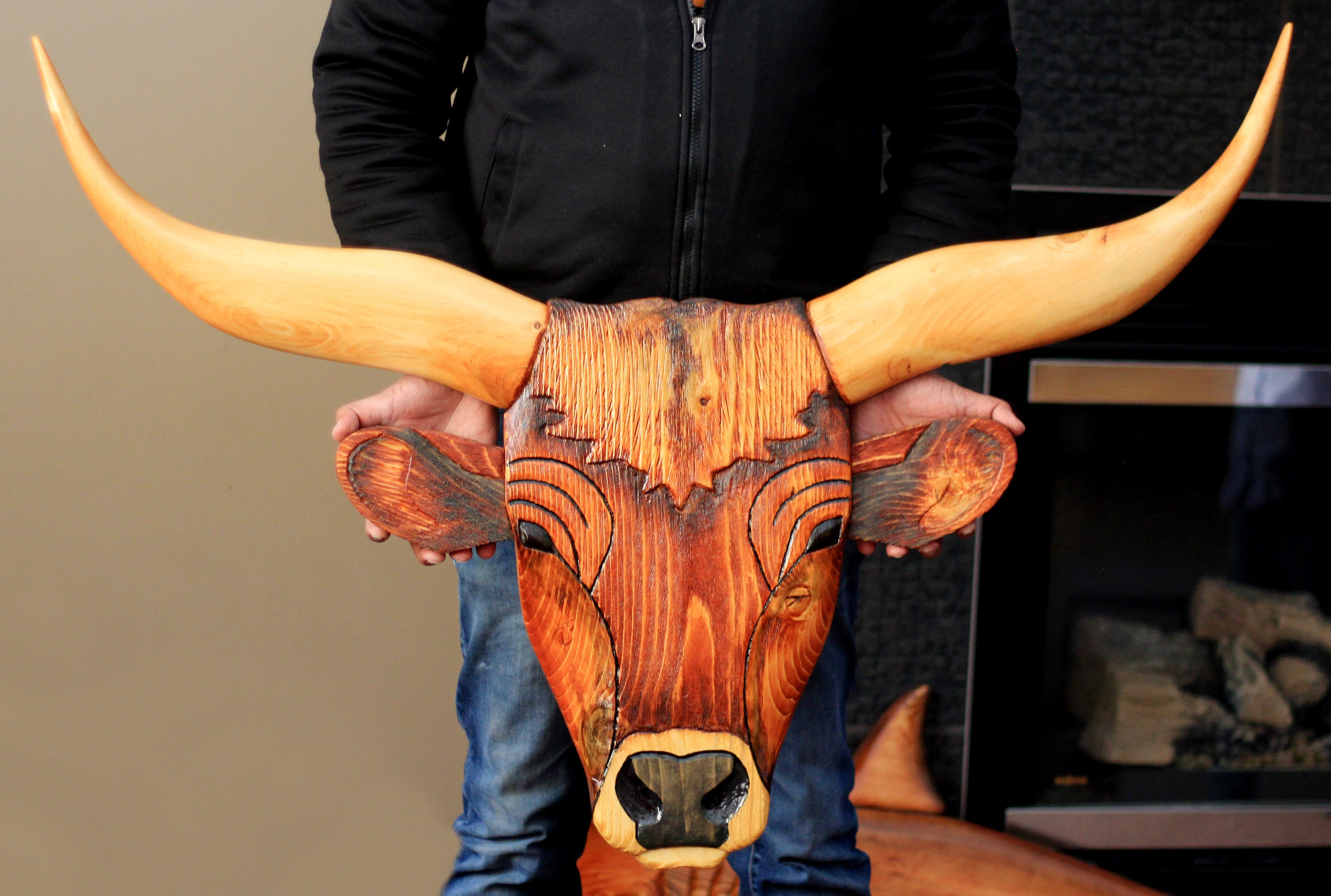 Heck Bull Wood Wall Art Bull Wood Carving Wood Wall Art Etsy