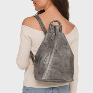 Hand Tooled Leather Convertible Backpack Purse: Western Floral Design