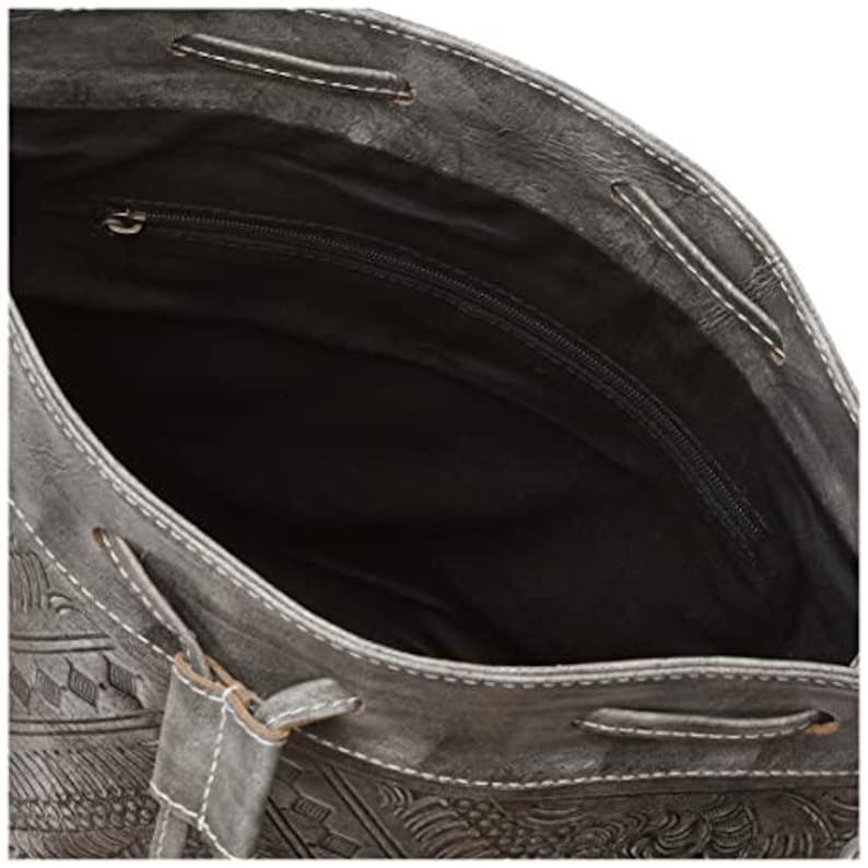 Hand Tooled Leather Bucket Bag, Western Boho Drawstring Crossbody Purse Handmade image 4