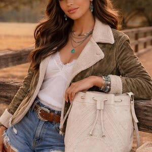Hand Tooled Leather Bucket Bag, Western Boho Drawstring Crossbody Purse Handmade image 17