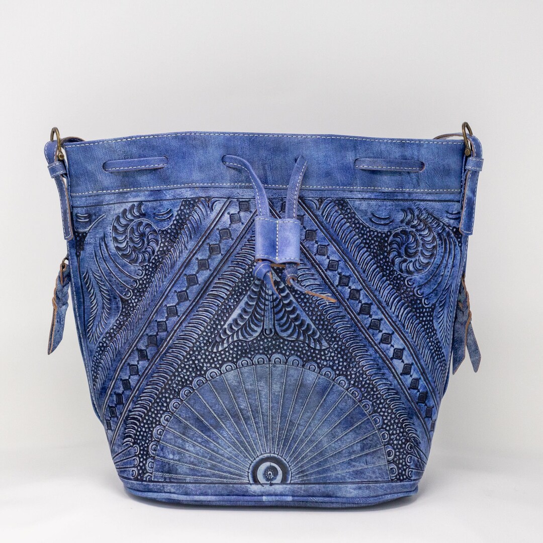 Ladies Leather Drawstring Purse, BOHO Bucket Bag Crossbody, Leather