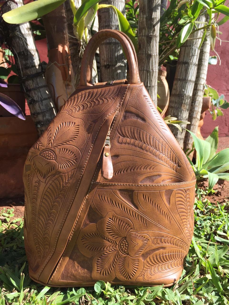 Leather Backpack Purse. Hand Tooled Leather, Multi-Pocket, and Cotton  Lining | Ropin West – Ropin West