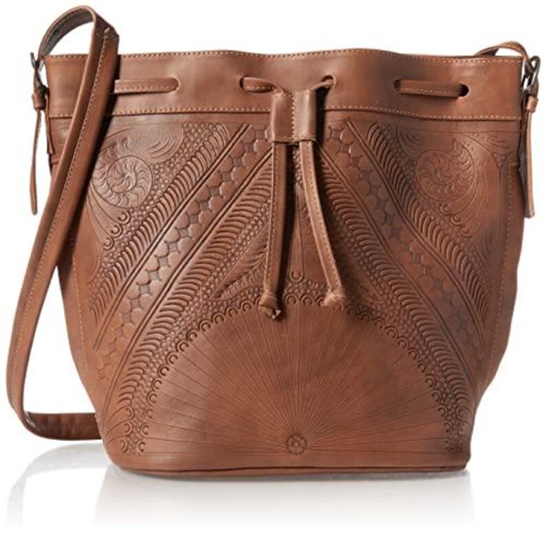 Hand Tooled Leather Bucket Bag, Western Boho Drawstring Crossbody Purse Handmade image 11