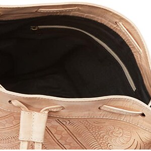 Hand Tooled Leather Bucket Bag, Western Boho Drawstring Crossbody Purse Handmade image 8