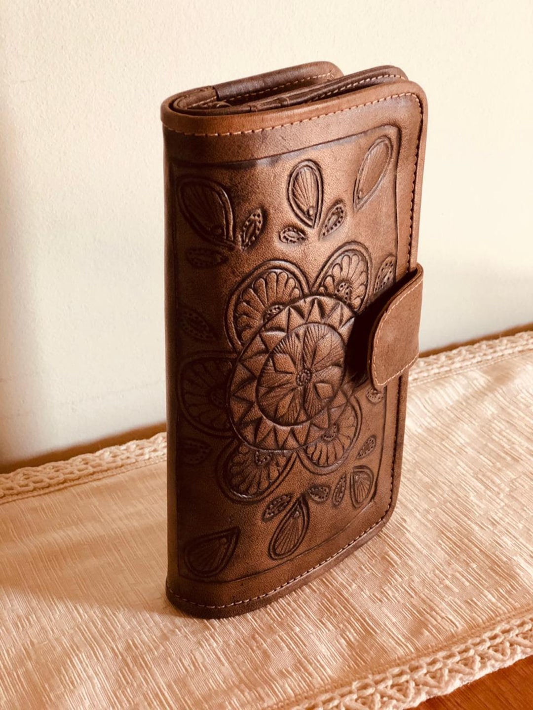 Floral Embossed Leather Wallet main image 0