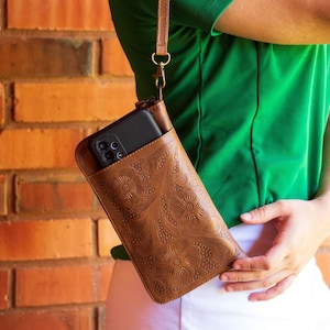 Cartera de mujer, billetera con cremallera, hecha a mano, cuero genuino, bolso de mano, billetera, estampado floral, billetera Slim Line, cuero marrón