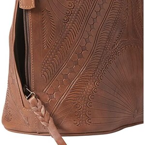 Hand Tooled Leather Bucket Bag, Western Boho Drawstring Crossbody Purse Handmade image 13
