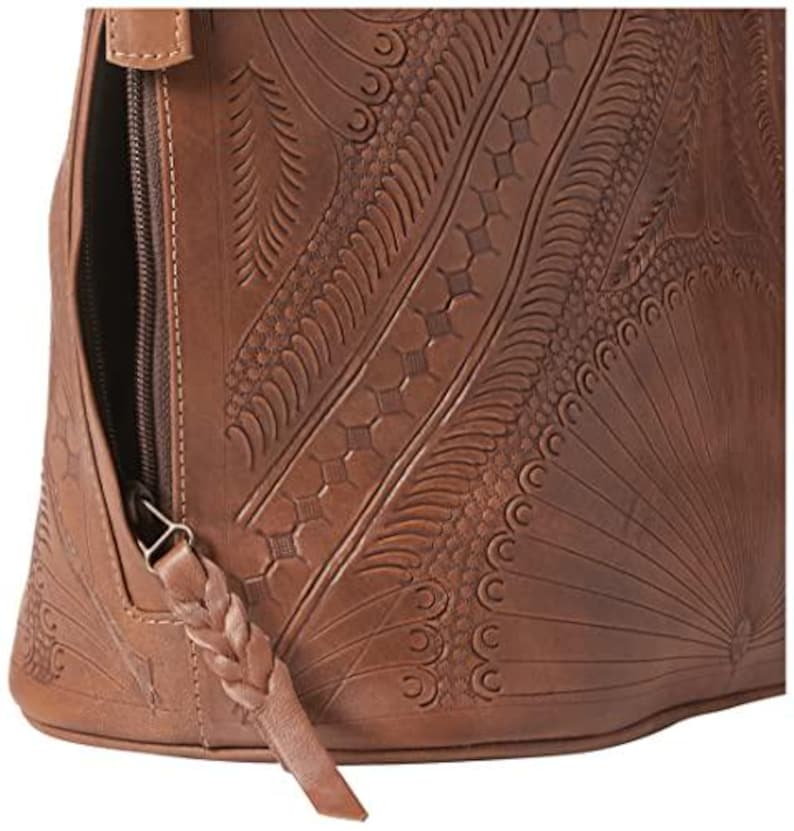 Hand Tooled Leather Bucket Bag, Western Boho Drawstring Crossbody Purse Handmade image 13