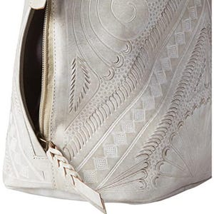 Hand Tooled Leather Bucket Bag, Western Boho Drawstring Crossbody Purse Handmade image 15