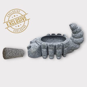 Scorpione | Molcajete messicano | mortaio e pestello | ciotola di guacamole | Molcajete in pietra vulcanica artigianale