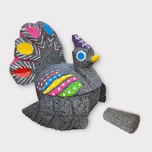Mexican molcajete | Handmade molcajete with animal design | peacock | peacock mortar