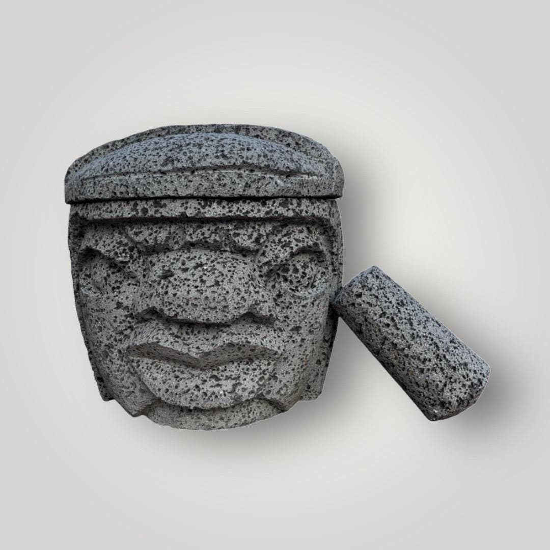 Olmec head | stone mortar | stone bowl | molcajete for guacamole | volcanic stone molcajete olmec culture