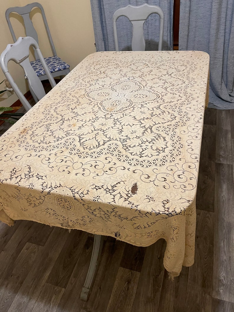 Vintage Creamcolored Lace Tablecloth Etsy