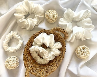 Pure Silk Scrunchie | Silk Hair Women’s Hair Scrunchies | 3 Sizes - Milk