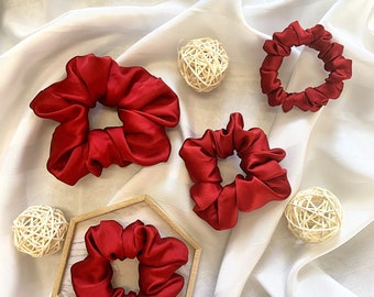 Pure Silk Scrunchie | Silk Hair Women’s Hair Scrunchies | 3 Sizes - Ruby