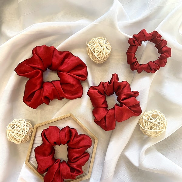 Pure Silk Scrunchie | Silk Hair Women’s Hair Scrunchies | 3 Sizes - Ruby