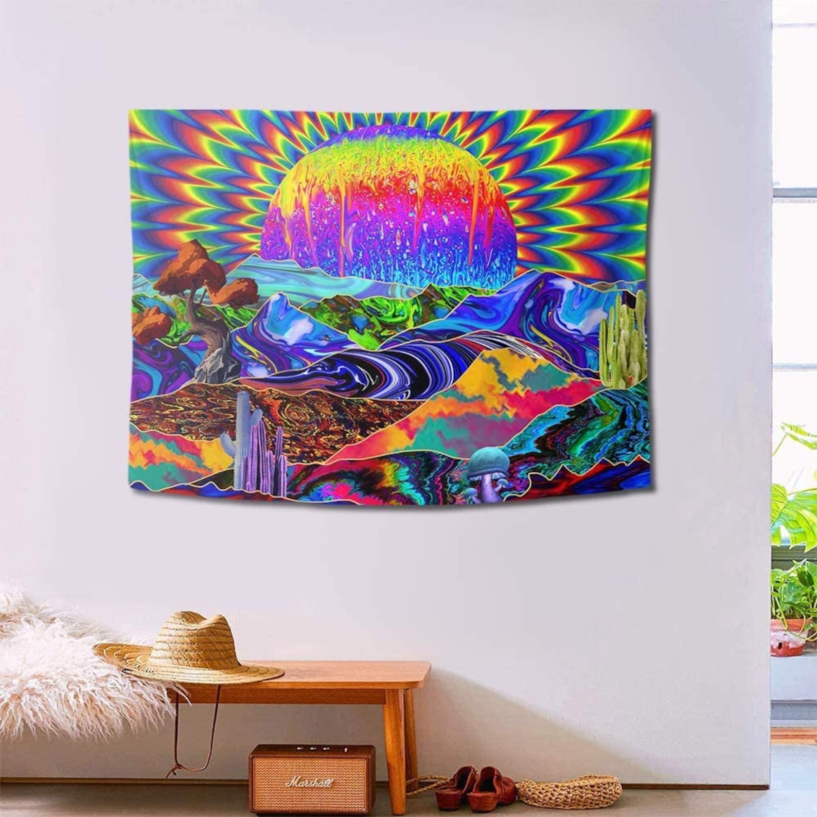 Trippy Tapestry Wall Hanging Psychedelic Colorful Sun Tapestry Etsy