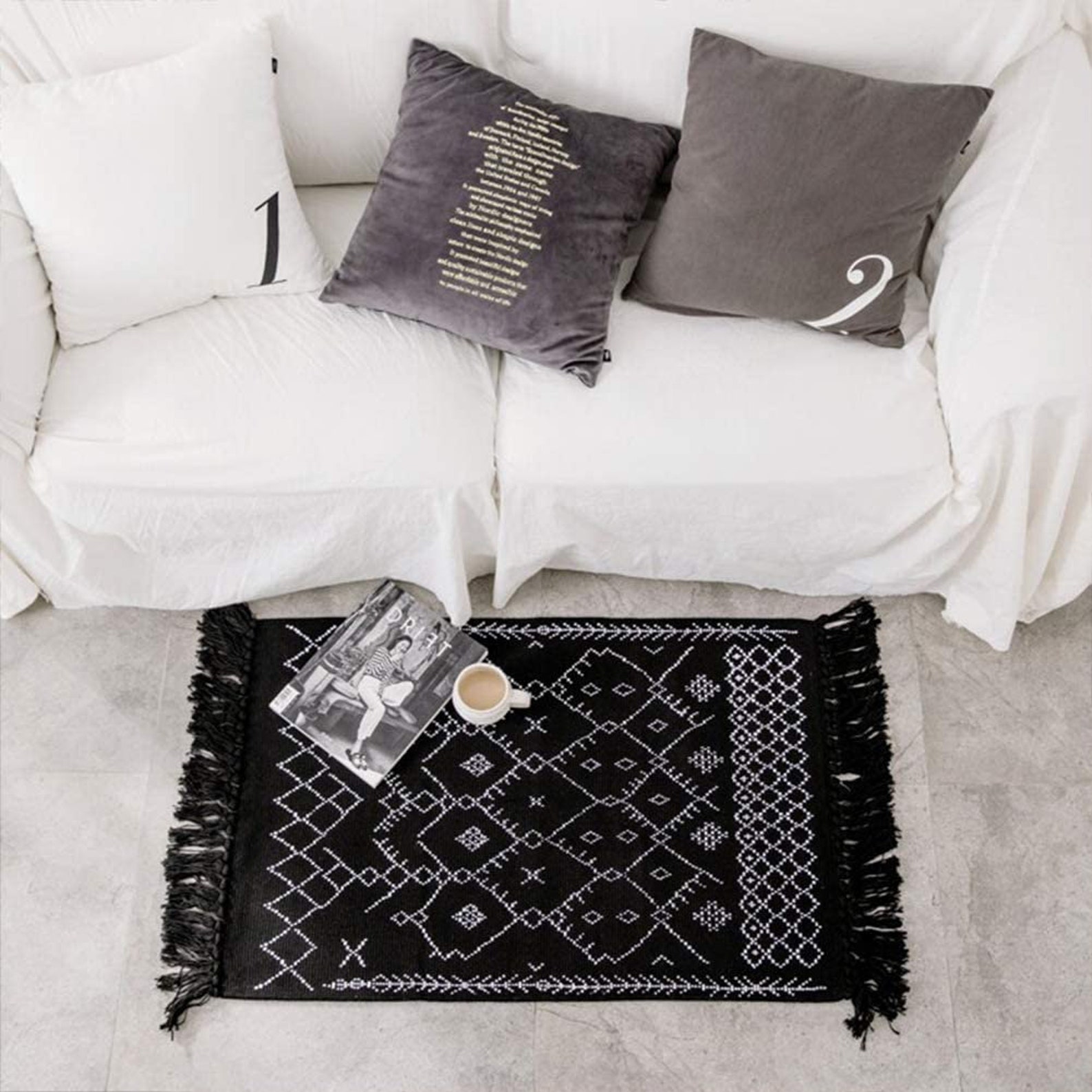 Boho Bathroom Rug Black and White Bath Mat Cotton Woven with Etsy