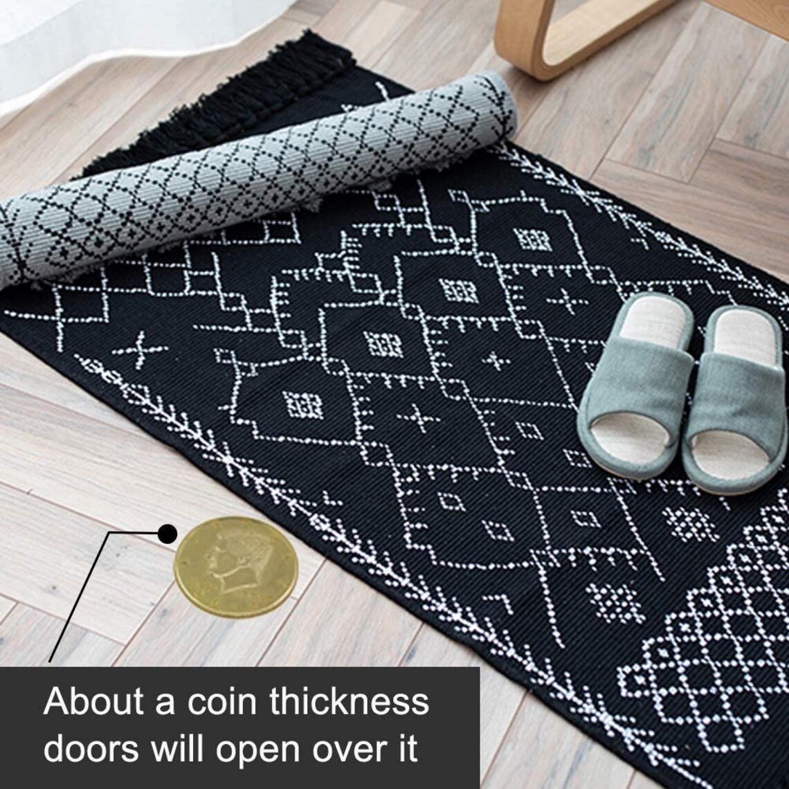 Boho Bathroom Rug Black and White Bath Mat Cotton Woven with Etsy