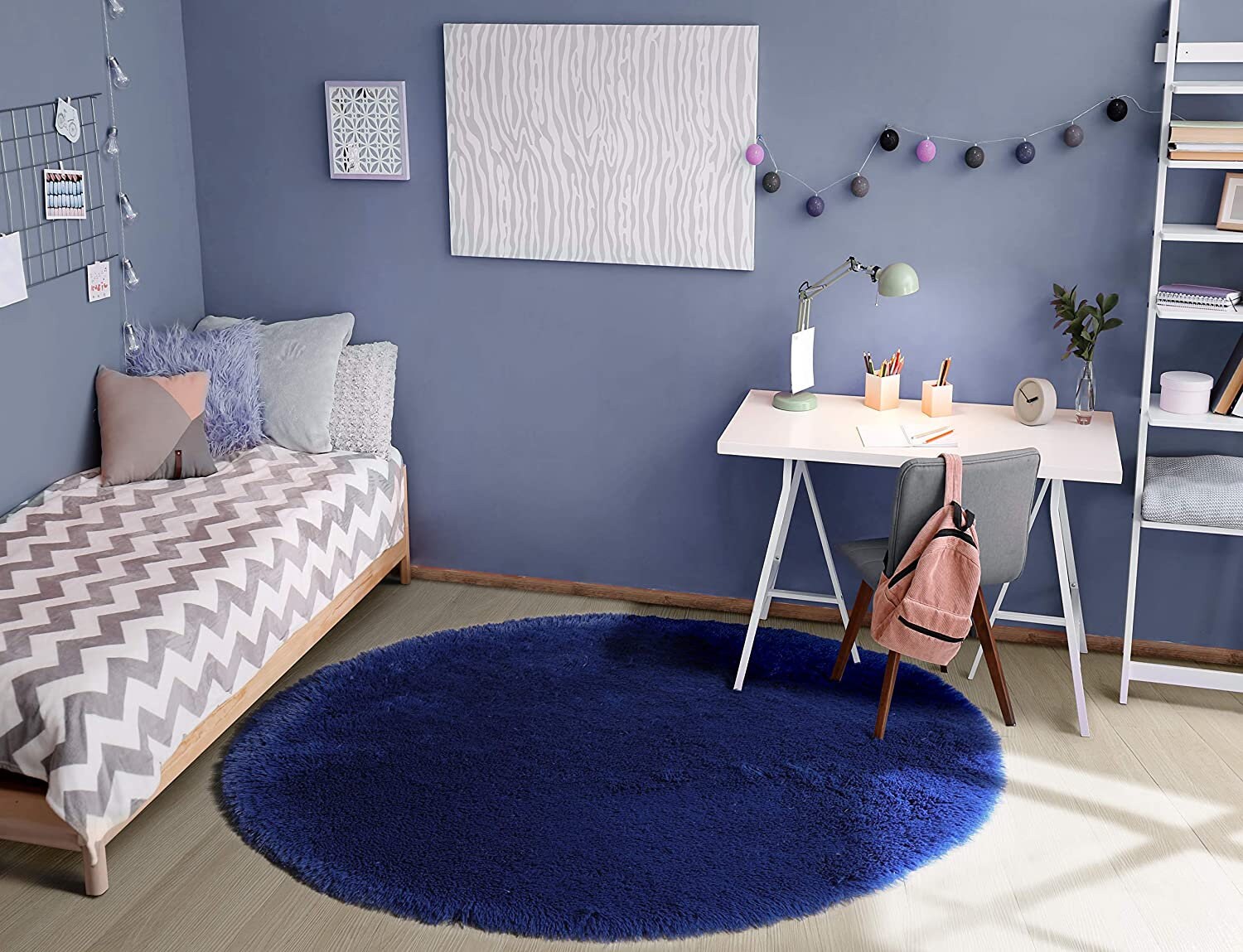 Navy Blue Rug for BedroomFluffy Circle Rug 4'X4' for Etsy