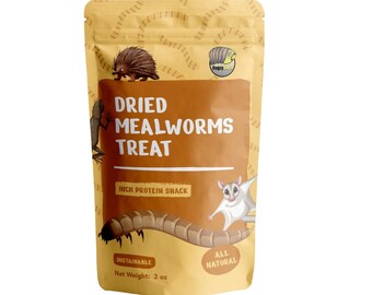 Dried Mealworm Treats for Reptiles, High Protein Snack, All Natural Calcium Rich Pet Food