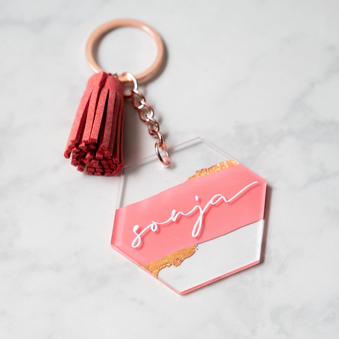 Name Keychain With Gold Leaf, Colorful Key Ring, Personalized Key Ring ...