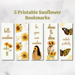 5 PRINTABLE Sunflower Bookmarks| Bookmark PNG| Bookmarks For Book Lovers