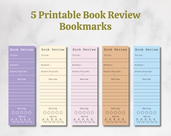 5 Marcadores de reseñas de libros IMPRIMIBLES / Marcadores PNG / Marcadores para amantes de los libros