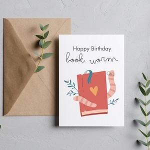 PRINTABLE Bookworm Birthday Card| Bookish Gifts| Birthday Cards| Literary Greeting Cards