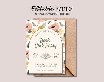 Book Club Party Invitation| Editable Book Club Party Invitation Template| Digital Download
