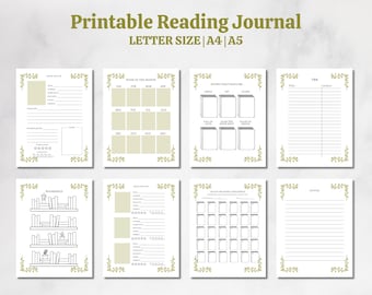 PRINTABLE Reading Journal Bundle, Book Reading Tracker, PDF Format, Book Club Reading Journal Tracker