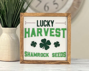 Framed St. Patrick's Day Sign // Lucky Harvest Shamrock Seeds // Chunky Framed St. Patrick's Day Sign // St. Patrick's Day Decorations