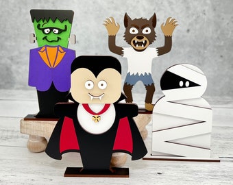 Classic Halloween Monster Shelf Sitters // Halloween Monsters Tiered Tray Decor // Halloween Table Decor // Halloween Shelf Decor