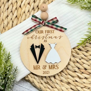Mr & Mrs Christmas Tree Ornament // Newlywed Christmas Ornament // First Christmas Married Ornament // New Couple Christmas Ornament image 1