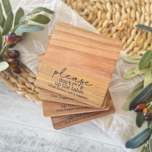 Grappige gegraveerde houten acacia onderzetter set// Sassy Quote vierkante onderzetters// Don't F**k Up The Table onderzetter set//Grappige onderzetters