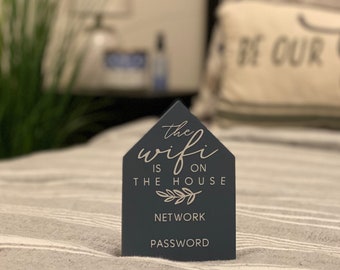 Mini letrero de wifi // Decoración para dormitorio de invitados // Decoración para sala de estar // Personalizable // Personalizado // Mini letrero de wifi de casa de madera