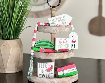 BUNDLE // Watermelon Tiered Tray Decor // Summer Tiered Tray Signs // Tier Tray Decor // Watermelon Themed Tiered Tray Decor // Summer Decor