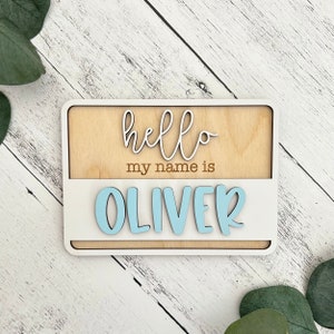 Hello My Name Is Wooden Cutout // Newborn Name Tag // Baby Name Announcement // Birth Announcement // Personalized Name Tag