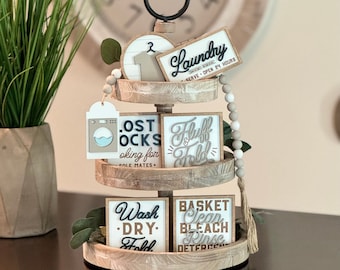 BUNDLE // Laundry Room Themed Tiered Tray Decor // Laundry Themed Signs // Tiered Tray Decor // Laundry Themed Tiered Tray Decor