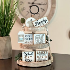 BUNDLE // Laundry Room Themed Tiered Tray Decor // Laundry Themed Signs // Tiered Tray Decor // Laundry Themed Tiered Tray Decor