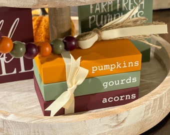 Mini Tier Tray Books // Fall Themed Mini Book Stack // Autumn Decor // Wooden Books // Tiered Tray Decor // Everyday Tier Tray Decor