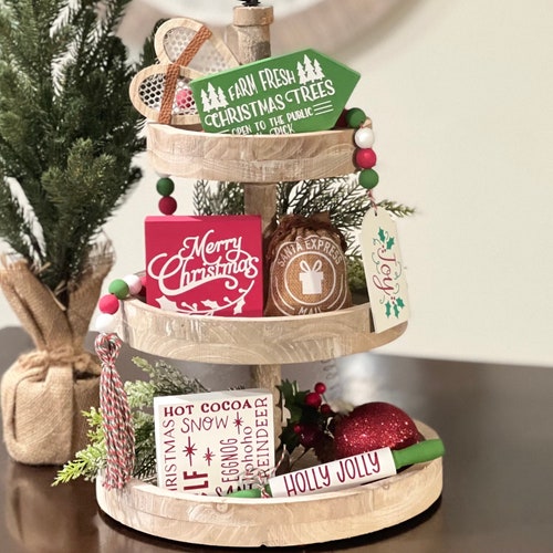 BUNDLE // Country Christmas Tier Tray Decor Bundle // Etsy