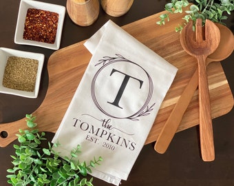 Monogram Kitchen Towel // Personalized Kitchen Towel // Farmhouse Flour Sack Tea Towel // Wedding Gift // Anniversary Gift // New Home Owner