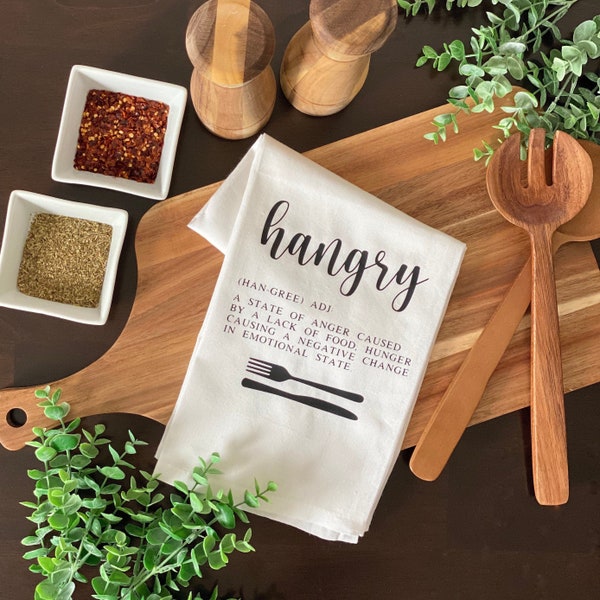 Funny Kitchen Towel // Hangry Definition Towel // Tea Towel // Funny Farmhouse Kitchen Towel // Flour Sack Towel