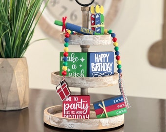 BUNDLE // Birthday Themed Tiered Tray Decor // Birthday Tiered Tray Signs // Tiered Tray Decor // Birthday Party Tiered Tray Decor