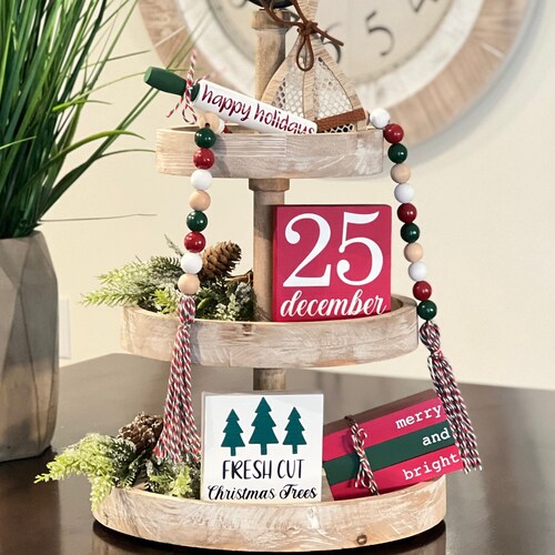 BUNDLE // Country Christmas Tier Tray Decor Bundle // Etsy