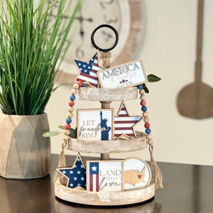 BUNDLE // Rustic Fourth Of July Tiered Tray Decor // 4th Of July Themed Signs // Tier Tray Decor // Independence Day Themed Shelf Decor