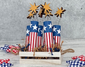 Wooden Firecracker // 4th of July Decor // 4th of July Tiered Tray Decor // Wood Faux Firecracker // Americana Decor // Memorial Day Decor