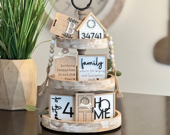 BUNDLE // Neutral Family Themed Tiered Tray Decor // Family & Home Tiered Tray Signs // Home Tiered Tray Decor // Everyday Tiered Tray Decor