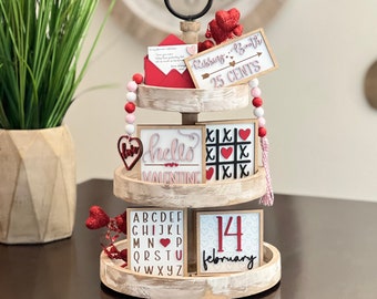 BUNDLE // Valentine&#39;s Day Tier Tray Decor // Valentine&#39;s Day Signs // Tier Tray Decor // Valentine&#39;s Day Tiered Tray Decorations